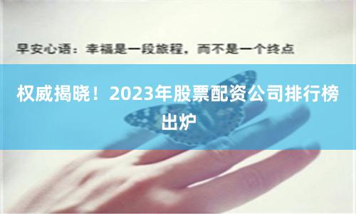 權威揭曉！2023年股票配資公司排行榜出爐